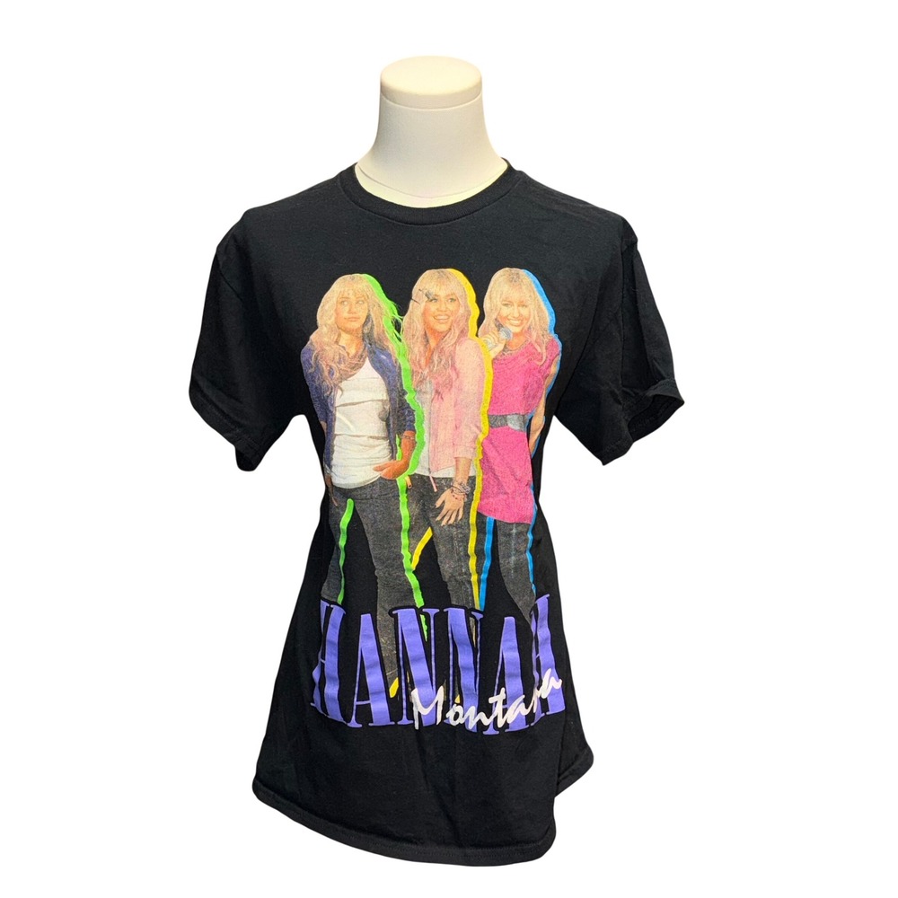 Disney Hannah‎ Montana T-Shirt Womens M Black Good Neon Graphic Miley Cyrus Tee